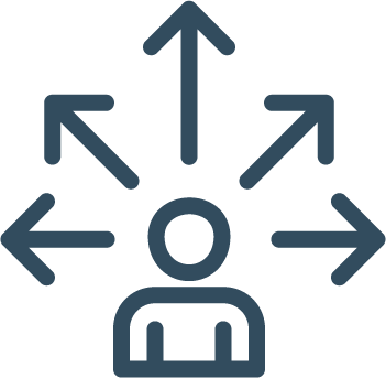 Icon of person with arrows facing outward from head